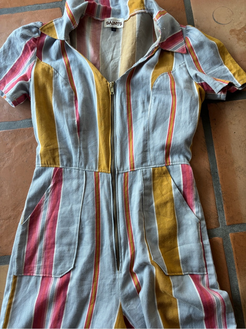 Forgotten Saints one of a kind jumpsuit handmade with striped vintage fabric - Picture 8 of 9